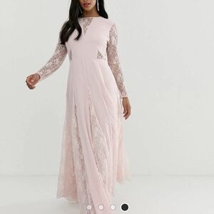 Elegant Pink Lace Maxi Dress